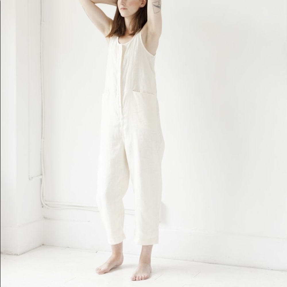 Beaton Linen Alabaster White Pocket Jumpsuit sz M